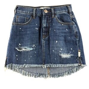 One Teaspoon‎ 2020 Mini Skirt Womens Size 24 Blue Distressed Frayed High Waist